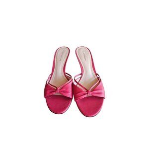 Ann Taylor Womens Pink Leather Bow Slip-On Heeled Sandals 7.5M